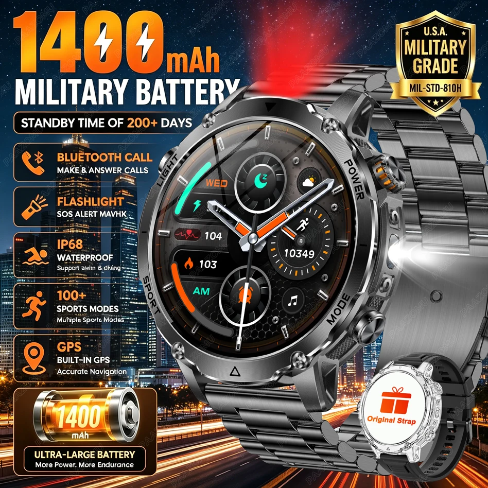 Power Tools Brands - Smartwatch męski z dużą baterią 1400mAh,
