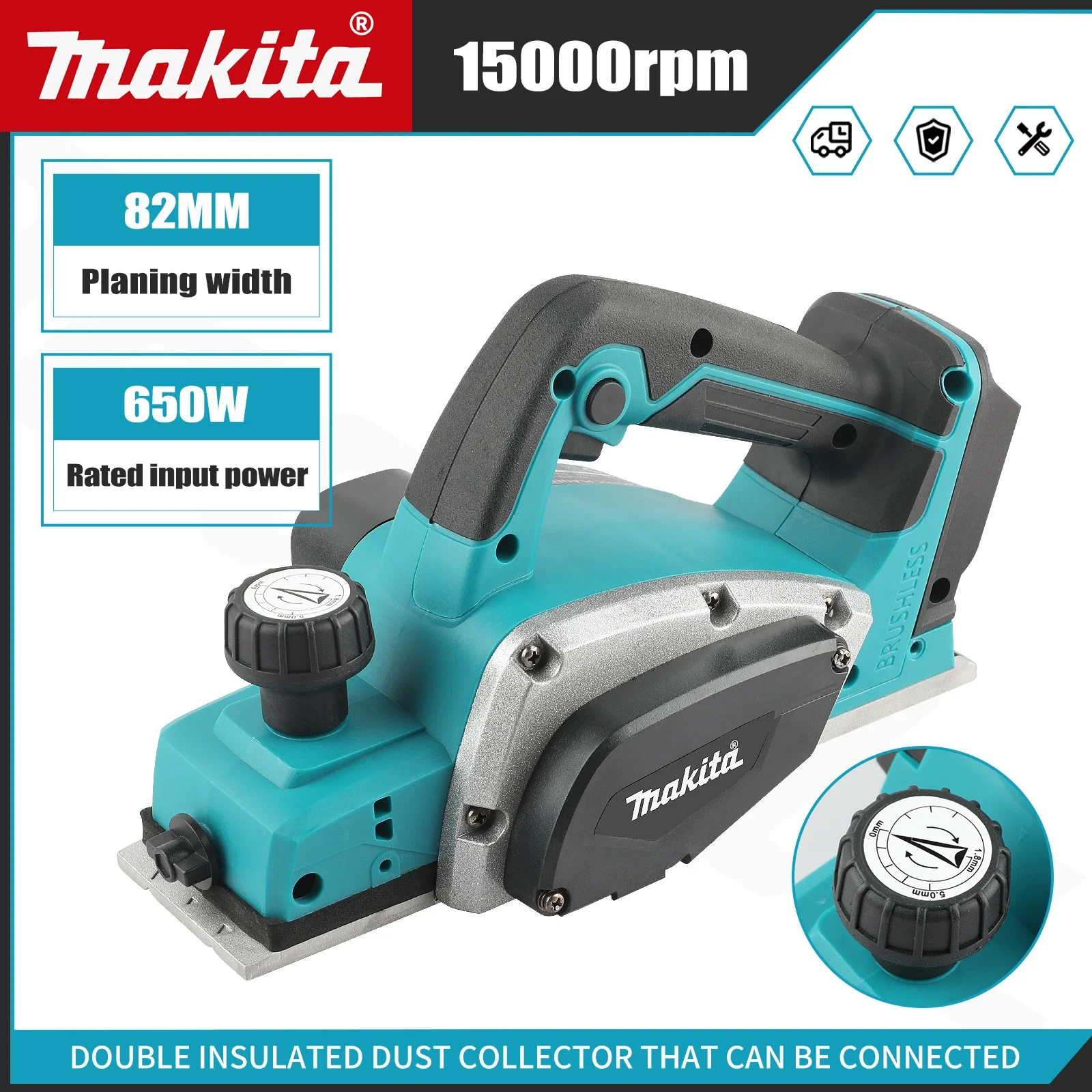 Power Tools Woodworking - DKP180 – bezszczotkowa, akumulatorowa, elektryczna strugarka